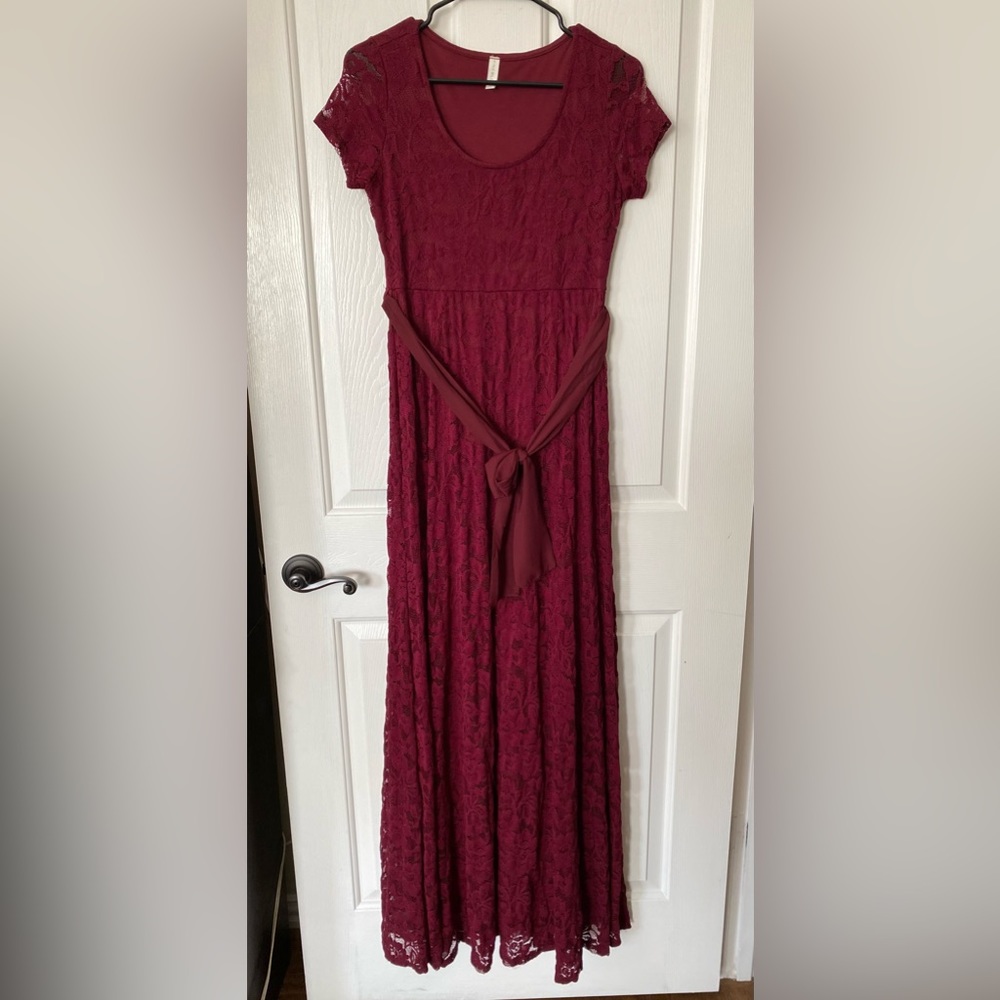 Pinkblush Lace Maternity Burgundy Maxi Dress